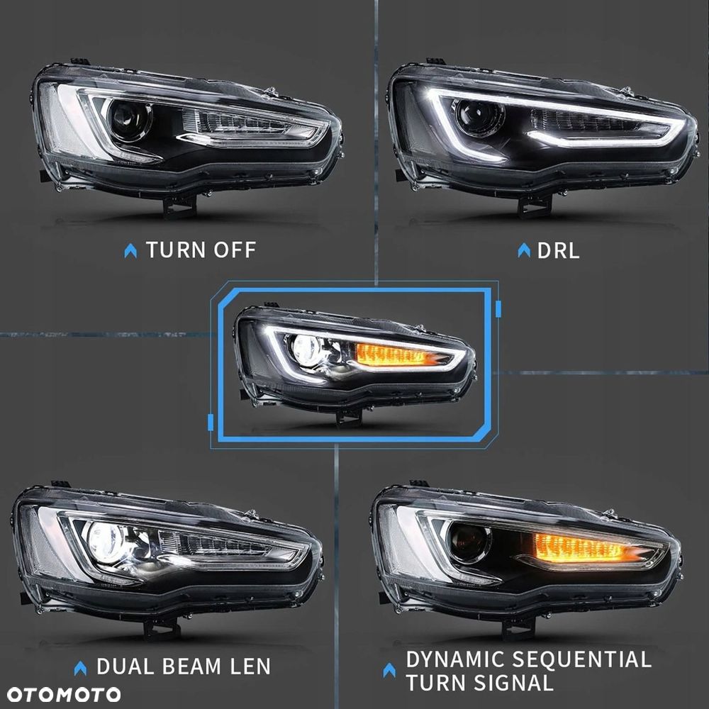 Reflektor Lampa L+R Vland Diody Soczewka Mitsubishi Lancer VIII 8 i Evo X - 9