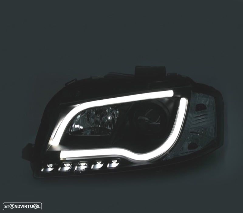 FARÓIS COM LUZ DIURNA TFL AUDI A3 8P 03-08 FUNDO PRETO - 2
