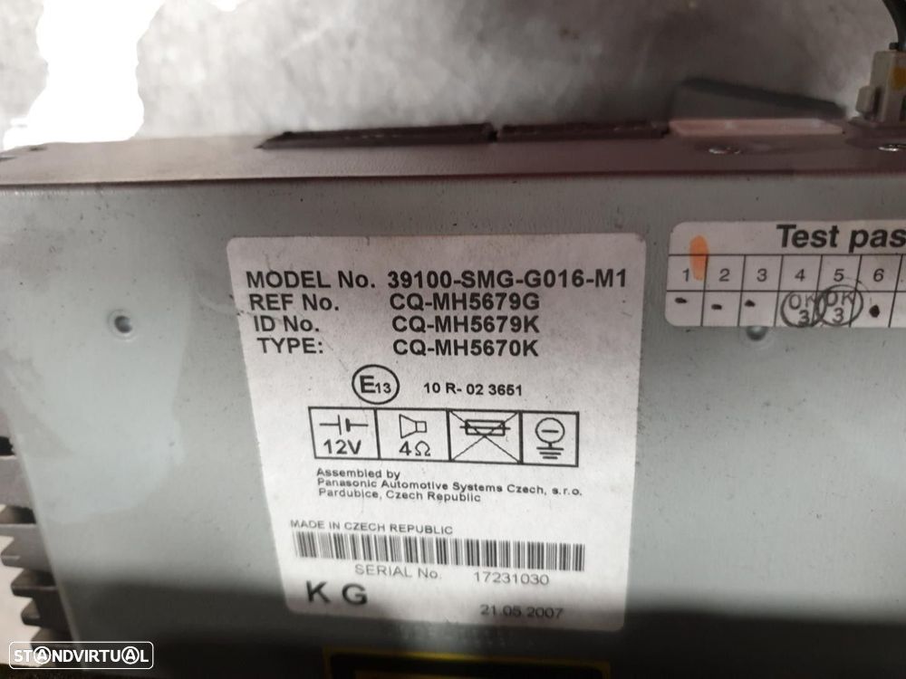 SISTEMA AUDIO / RADIO CD HONDA CIVIC VIII HATCHBACK 2007 - 2