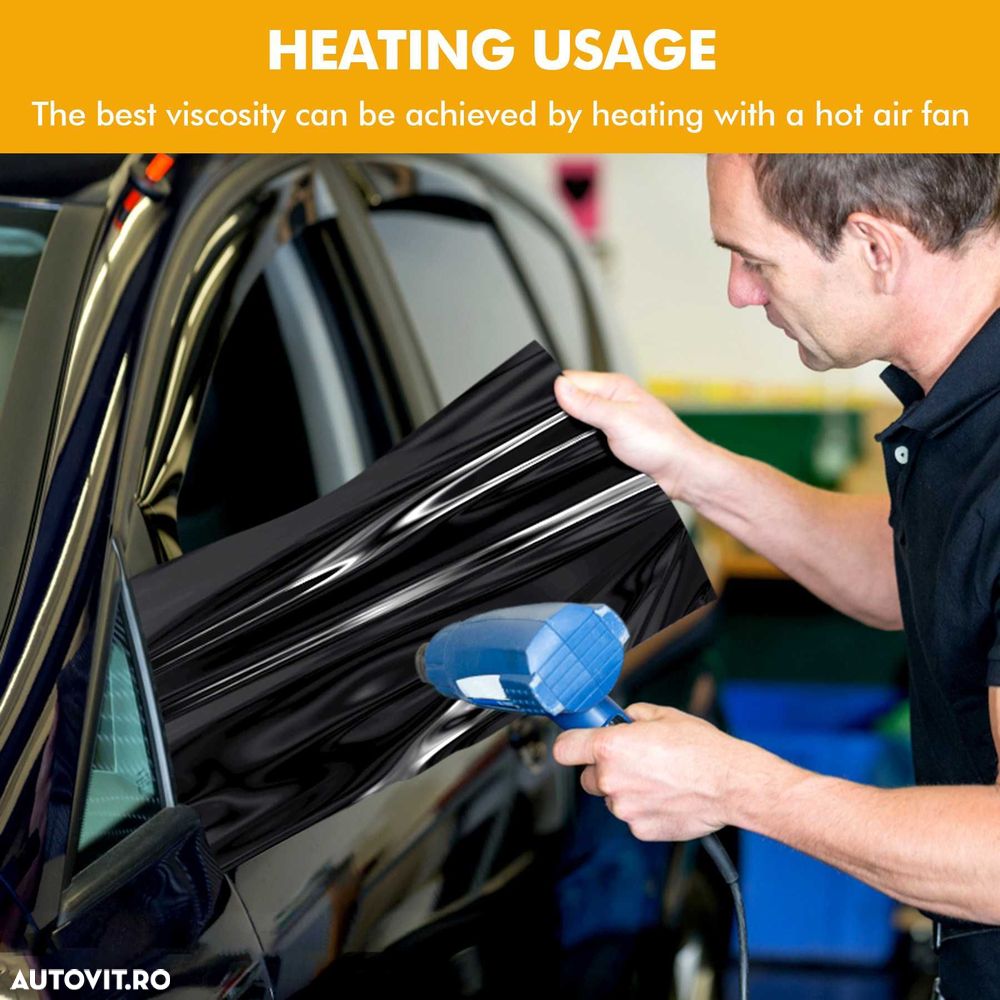 Kit Rola Folie Auto Autocolant Colant Negru Lucios 300x30cm +Accesorii - 7