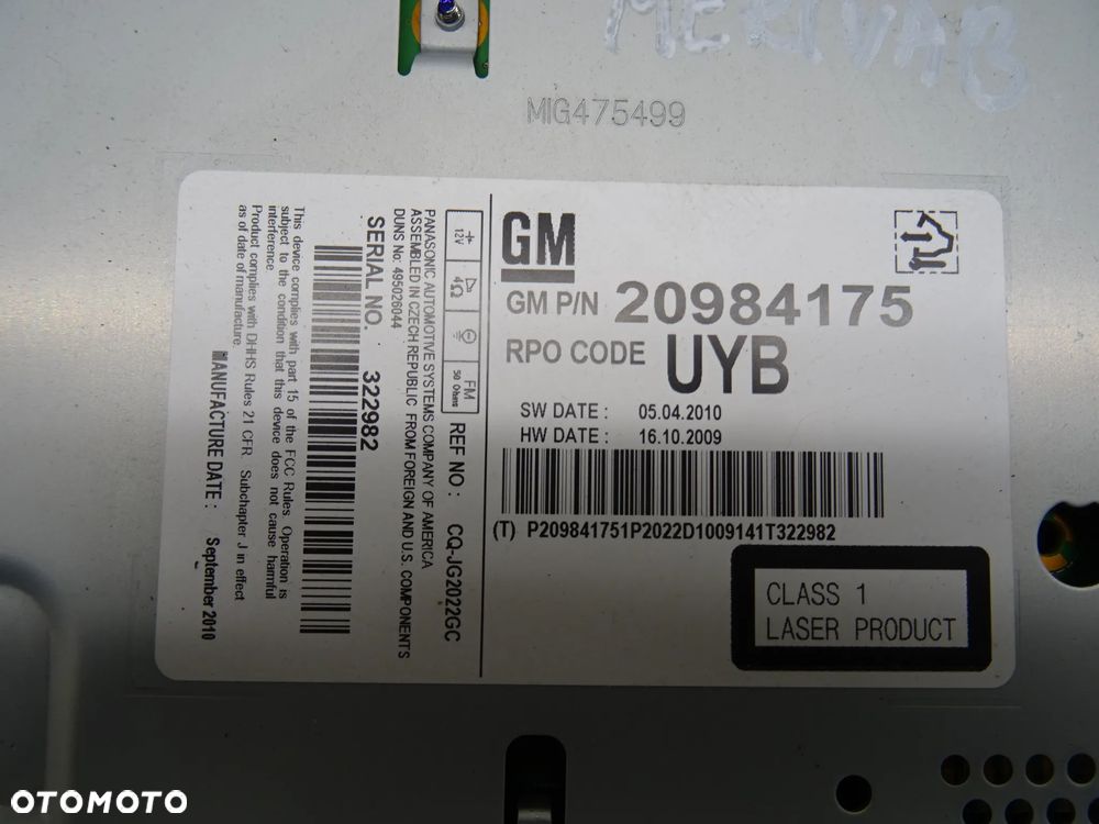 OPEL MERIVA B 10-13 1.3CDTI RADIO CD 20984175 - 2
