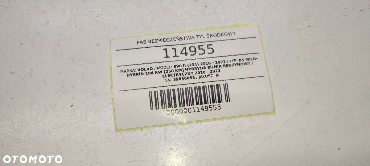 PAS BEZPIECZEŃSTWA TYŁ TYLNY ŚRODEK KANAPY TYŁ VOLVO S90 II 39836055 - 5