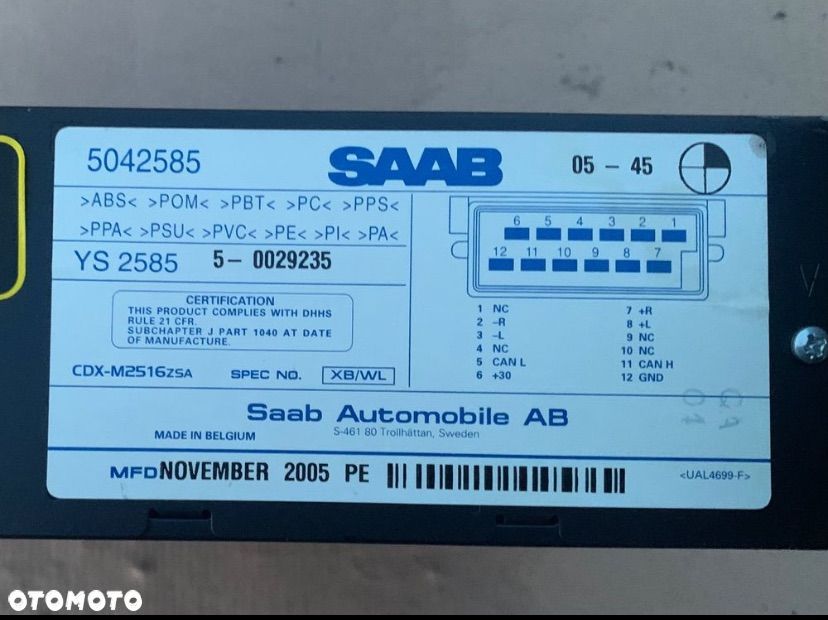 5042585 zmieniarka cd saab 95 9-5 vector saab 93 - 4
