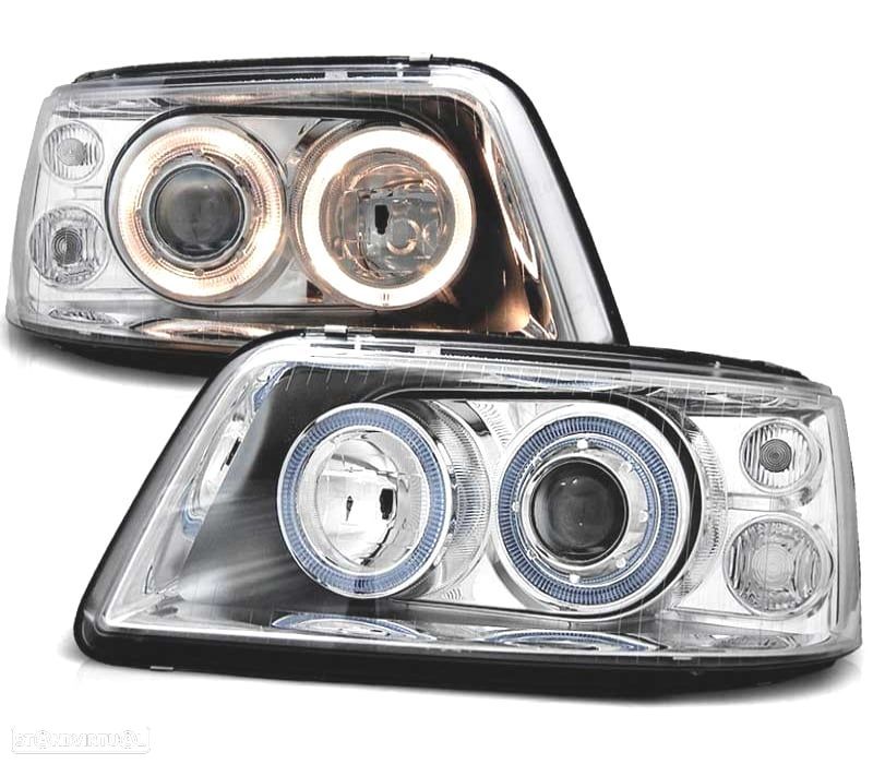 FARÓIS ANGEL EYES LUZ DIURNA VOLKSWAGEN VW T5 03-10 FUNDO CROMADO - 1