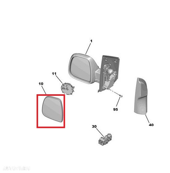 Geam oglinda exterioara Citroen Berlingo, 06.2018-; Jumpy/Spacetourer, 06.2016-, stanga/dreapta, sticla convexa; geam cromat; se potriveste doar oglinzilor OE, View Max - 1