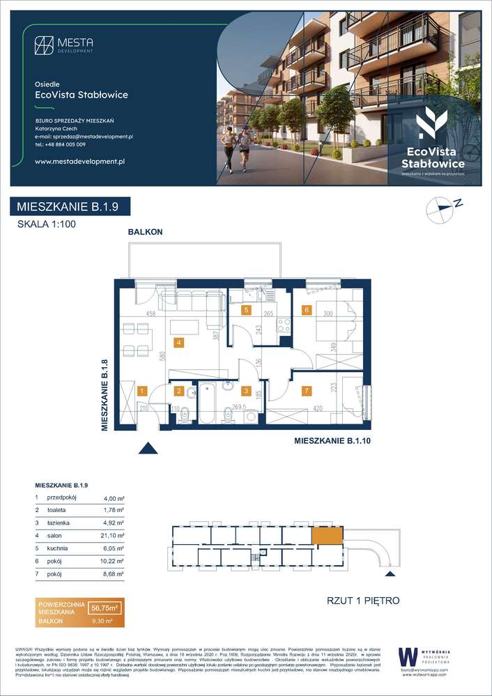 3 pokojowe z oddzielną kuchnia A.1.9 Vista Eco, ul. Łomnicka