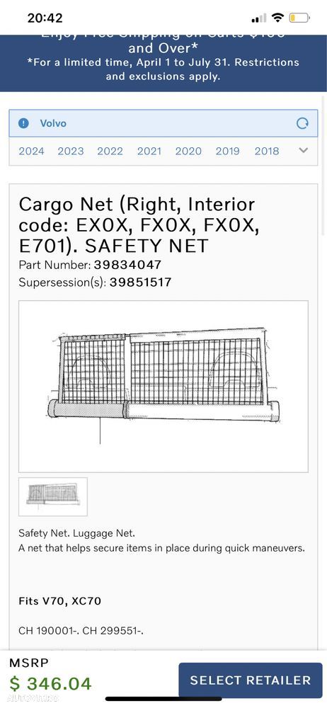 Plasa Rulou Despartitoare Portbagaj 39834047 Volvo V70 Xc70 - 8