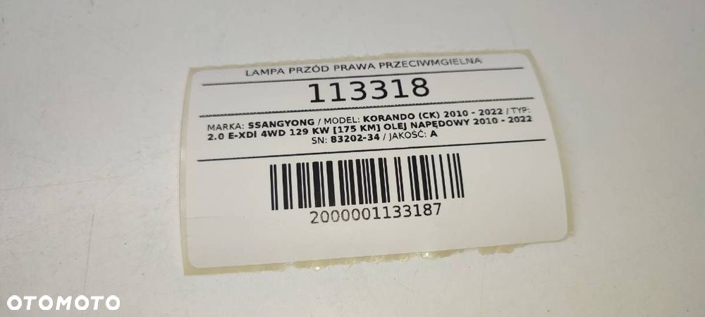 HALOGEN PRAWY PRZÓD LAMPA ZDERZAKA SSANGYONG KORANDO III EUROPA - 6