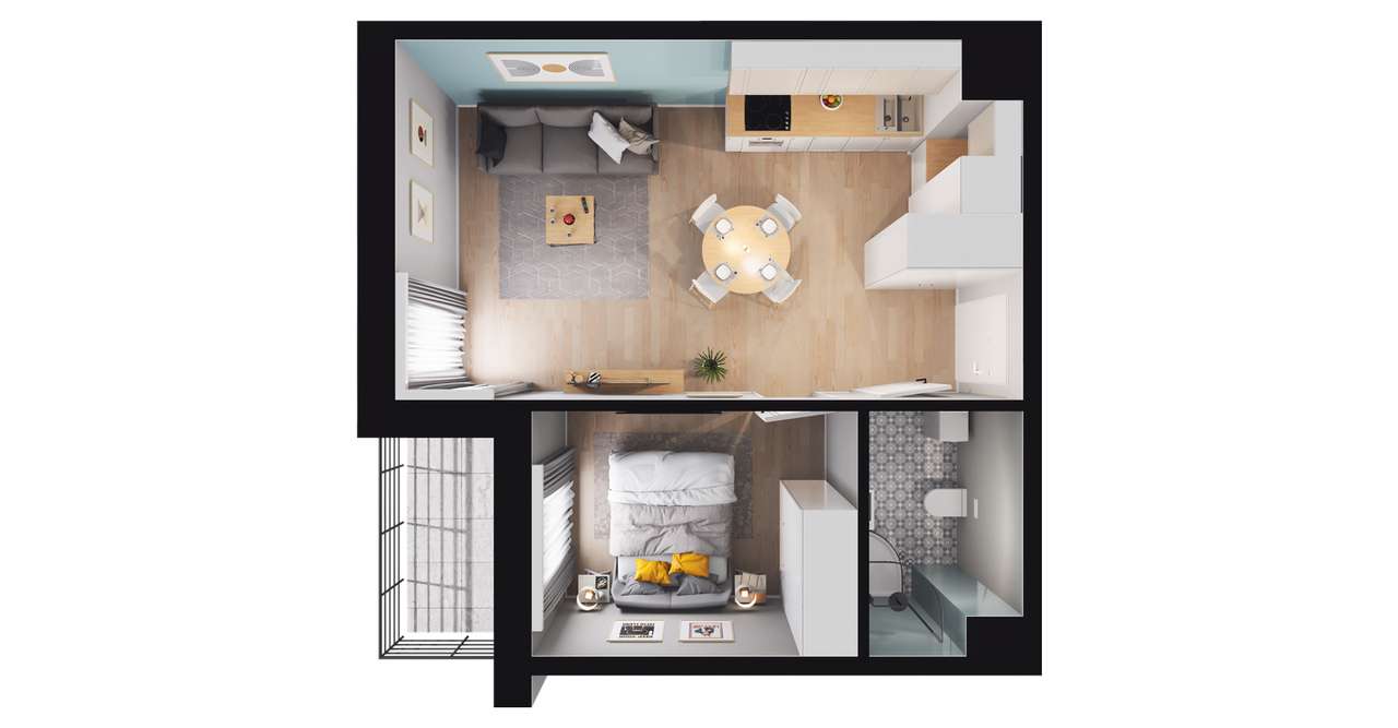 2-pokojowe mieszkanie 36m2 + balkon - Pełny obrazek: 2/23
