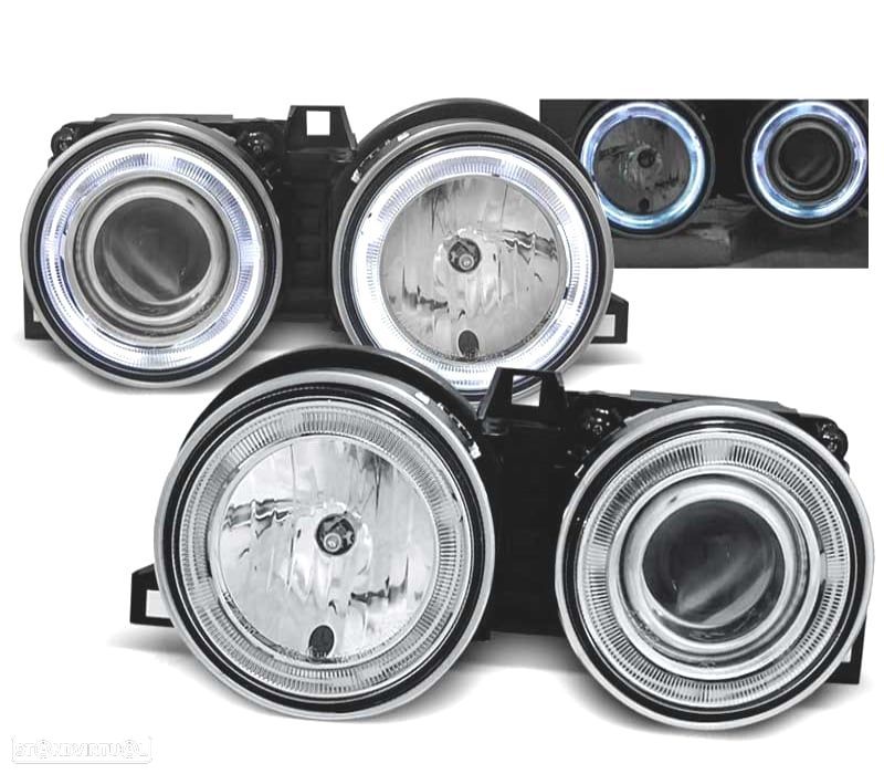 FARÓIS OPTICAS BMW E30 82-94 OLHOS DE ANJO CROMADOS CCFL - 1