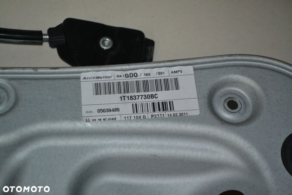 VW CADDY TOURAN 2010-2015 MECHANIZM OPUSZCZANIA SZYB EL PRZÓD PRZEDNI PRAWY 1T1837730BC - 3