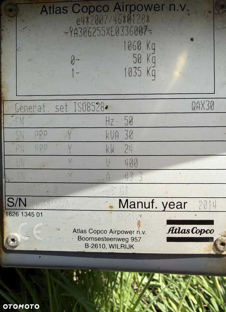 Atlas Copco QAX 30 KW Agregat Generator Prądotwórczy Mobilna Przyczepka do rejestracji jako pojazd. 30 KVA. 2015rok. Agregat Sprowadzony z Norwegii! DEUTZ Silnik 45 KM. Zadbana maszyna! Po Serwisach. Hamulec Najazdowy. 3900 mtg. Prądnica LEROY SOMER. OKAZJA Pracował sporadycznie w Norweskiej Komunie! - 11