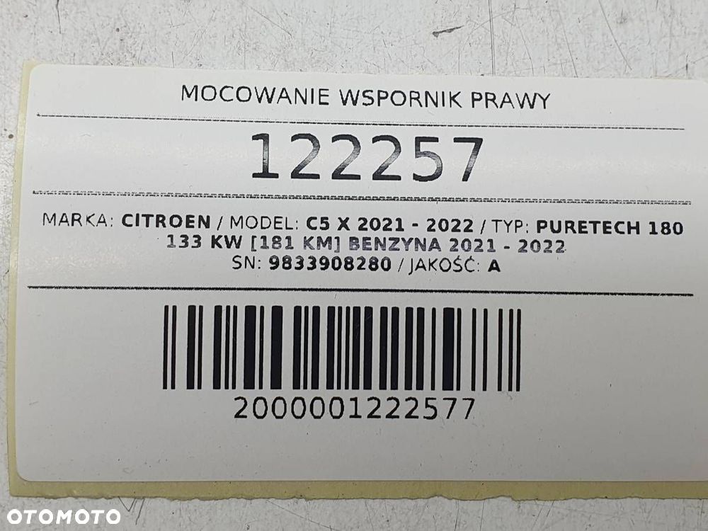 LISTWA MOCOWANIE PŁYTY BAGAŻNIKA PRAWE CITROEN C5 X 9833908280 - 8