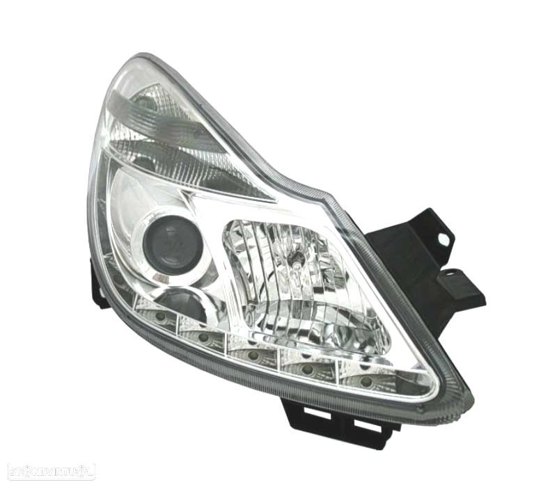FARÓIS FRONTAIS PARA OPEL CORSA D LUZ DIURNA LED 06-10. FUNDO CROMADO - 5