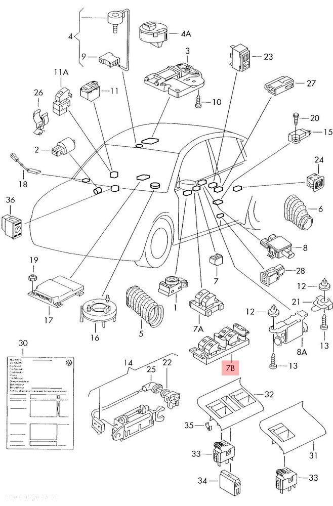 PANEL PRZYCISKI SZYB LEWY PRZÓD VW PASSAT B5 1J4959857 PASSAT B5 - 2