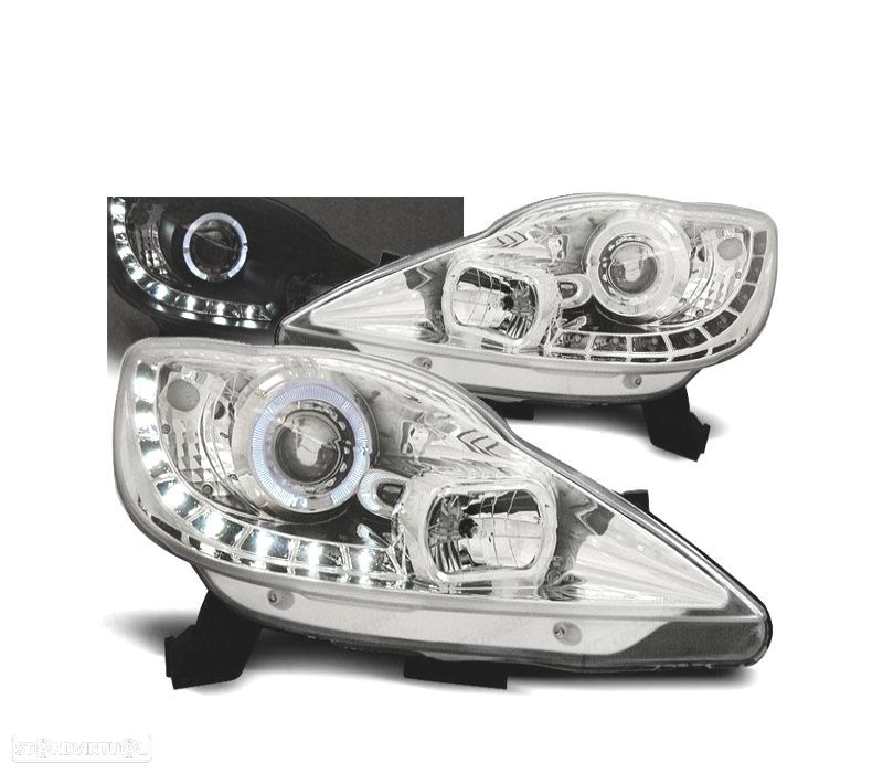 FAROIS FRONTAIS PEUGEOT 107 05-12 LUZ DIURNA FUNDO CROMADO - 1