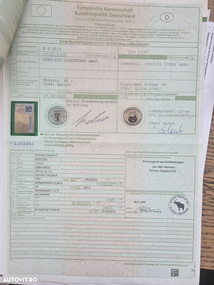 Schmitz Cargobull 10 BUCATI-basculabile 2020, prelata, scena vizitare, jante ALUMINIU, carte identitate RAR, tara propie 6,458kg, 28mc, picioare rabatabile, protectiie laterale si spate, posibilitate leasing, rulate in GERMANIA-STARE BUNA-PROMOMOTIE 22.900 EUR+Tva - 7