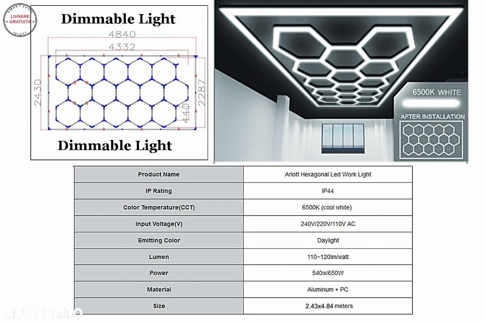 Sistem de Iluminare Plafon Hexagon / HoneyComb 4.33 x 2.28 m  Lumina Ajustabila- livrare gratuita - 1