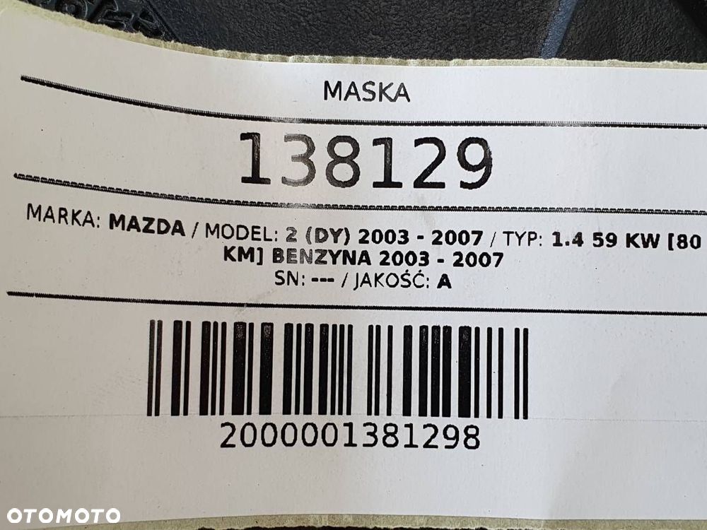 MASKA POKRYWA SILNIKA GRILL ATRAPA MAZDA 2 II DY 2005 EUROPA - 12