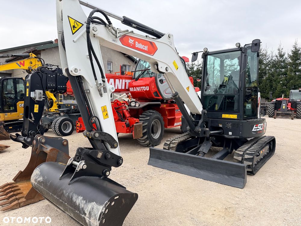 Bobcat Minikoparka Bobcat e50Z 5ton e55 e60 Cat 303.5 304  305 3xłyżki Ramię LOONG dodatkowe linie hydr wyjścia AUX1 + 2 przeciw waga MAX-dociążenie gąsienice 85% od nowości 1 właściciel z Niemiec Auto IDLEE po serwisie Widły wiertnica grabie i inne za dopłatą Szybkozłącze hydr Miller łyżka przedsiębierna Pług  Kubota Takeuchi Jcb - 29