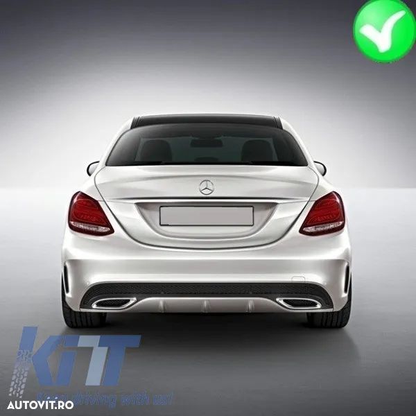 Difuzor Bara Spate cu Ornamente compatibil cu Mercedes C-Class W205 (2014-2020) C63 Design Negru - 5