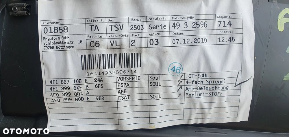 Boczek tapicerka lewy przód przednia lewa Audi A6 C6 Lift - 9