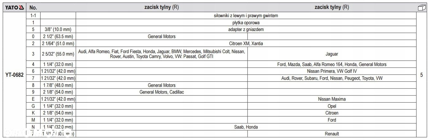 YATO ZESTAW DO WYCISKANIA NAPRAWY TŁOCZKÓW HAMULCOWYCH DEMONTAŻU SEPARATORY - 3
