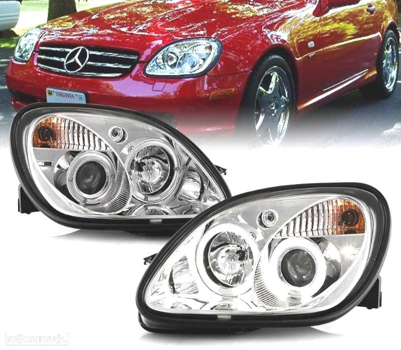 FARÓIS ANGEL EYES MERCEDES SLK R170 96-04 FUNDO CROMADO - 1
