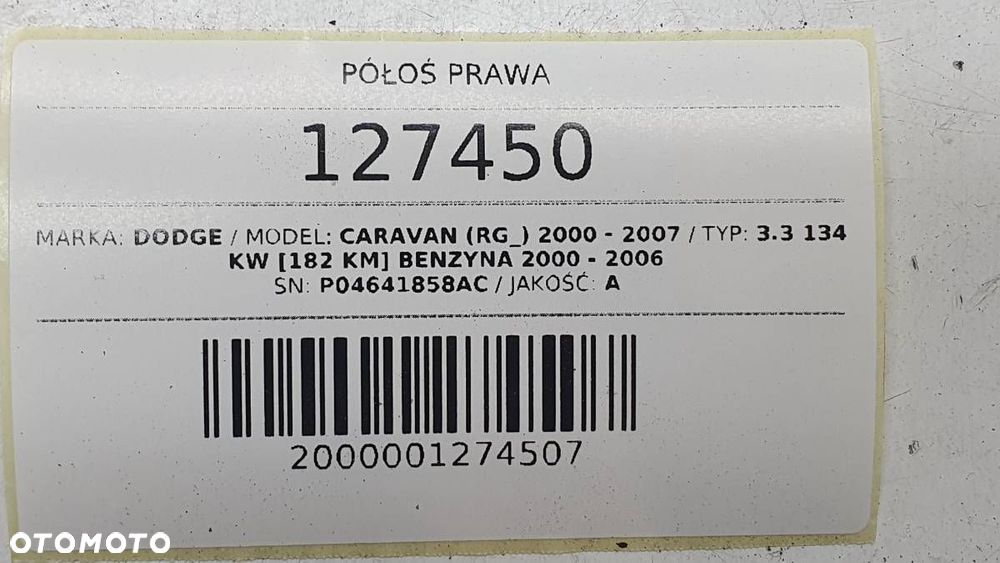 PÓŁOŚ PRAWA DODGE CARAVAN VOYAGER 3.3 BENZYNA 182KM P04641858AC - 5