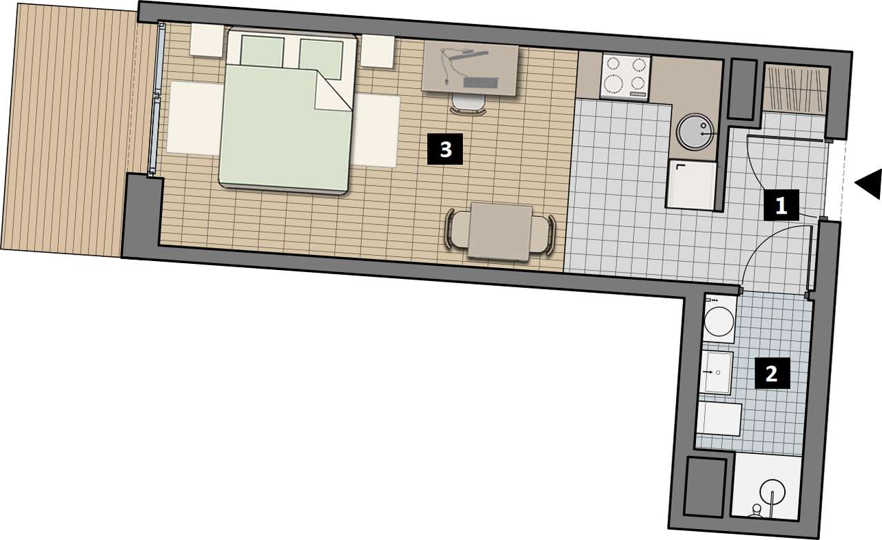 1-pokojowe mieszkanie 25m2 + balkon - Pełny obrazek: 2/16