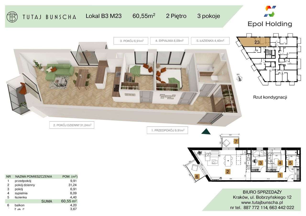 3-pokojowe mieszkanie 60 m2 + 2 balkony 4 i 3 m2 Bezpośrednio