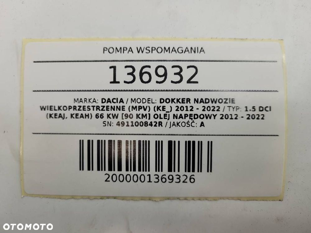 POMPA WSPOMAGANIA DACIA DOKKER 1.5 DCI 491100842R - 10