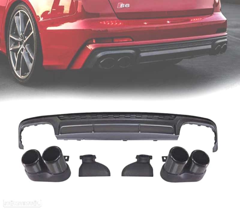 DIFUSOR AUDI A6 S LINE 19- LOOK S6 + PONTEIRAS DE ESCAPE PRETAS - 1
