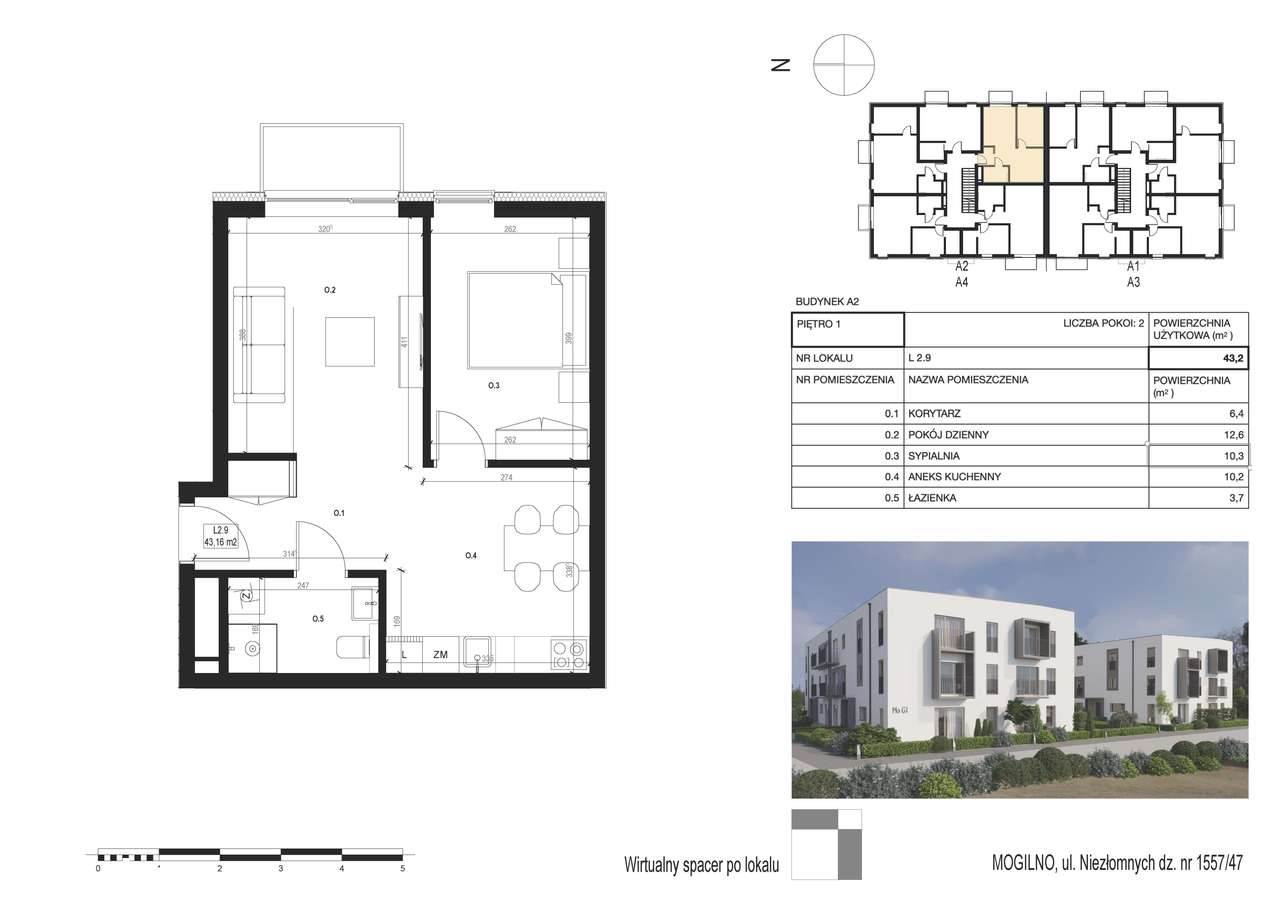 NOWE mieszkanie 2 pokojowe z balkonem Mogilno/ 43,2 m2+ balkon 2,5m2