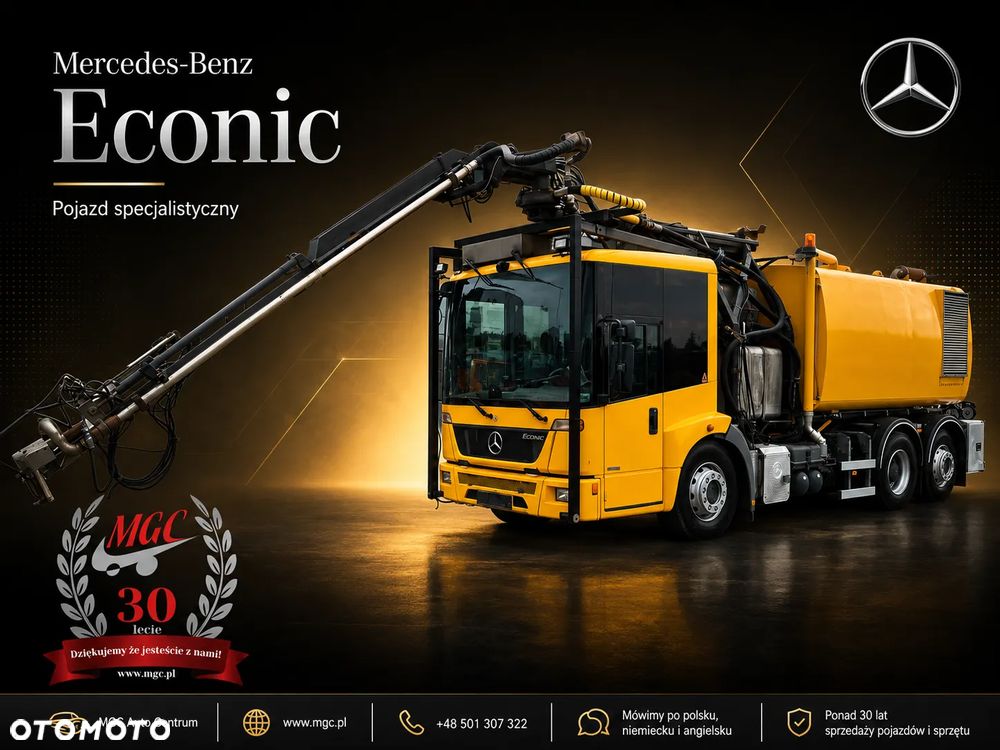 Mercedes-Benz Econic 2629 6X2 / SYSTEM CZYSZCZENIA DRÓG LUB TUNELI / ARMATKA NA WODĘ  / 300 LITRÓW NA MINUTE / CZYSZCZENIE TUNELI I BANERÓW / CZYSZCZENIE DRÓG / UTRZYMYWANIE CZYSTOSCI / EURO 5 / SERWISOWANY / 10500L + 500L / PODGRZEWANIE WODY / GENERATOR PRĄDU - 1
