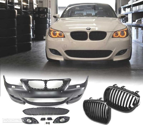 KIT PARA-CHOQUES + GRELHA PARA BMW E60 03-07 LOOK M5 PRETO BRILHANTE PDC SRA