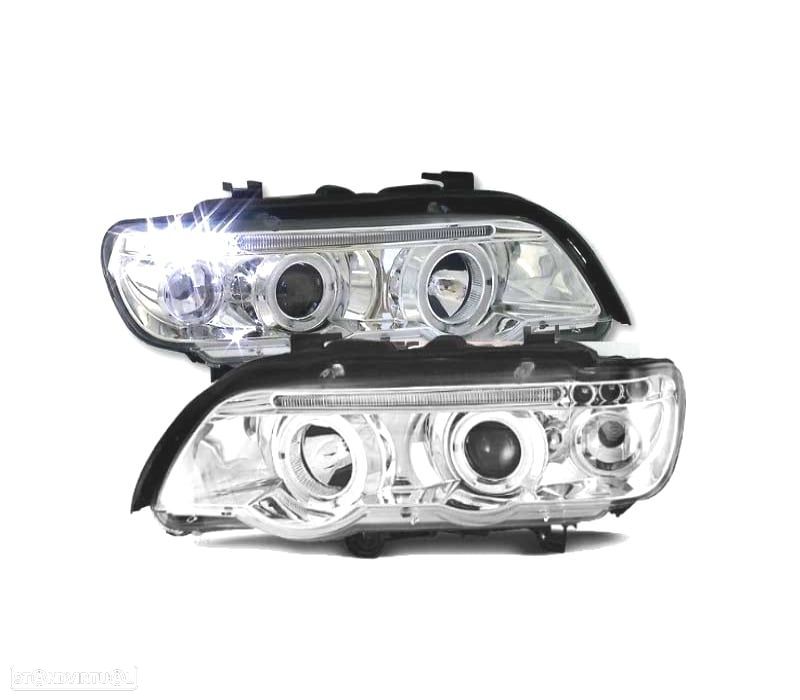 FARÓIS RENTE ANGEL EYES BMW X5 E53 FUNDO CROMADO - 5