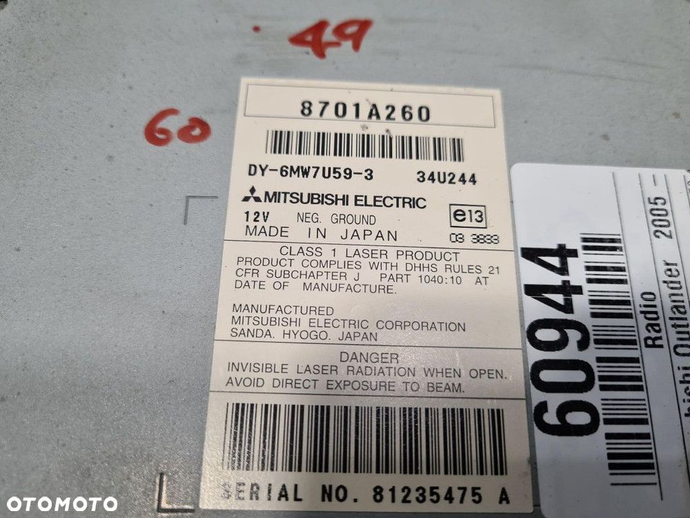 MITSUBISHI OUTLANDER RADIO 8701A260 A31E 4HK, 4HN - 6