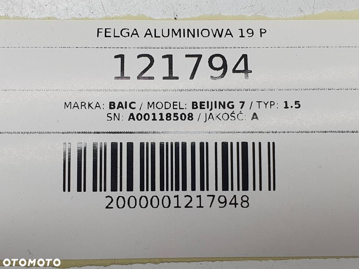 FELGA ALUMINIOWA 19 ET33 A00118508 BAIC BEIJING 7 X75 - 12