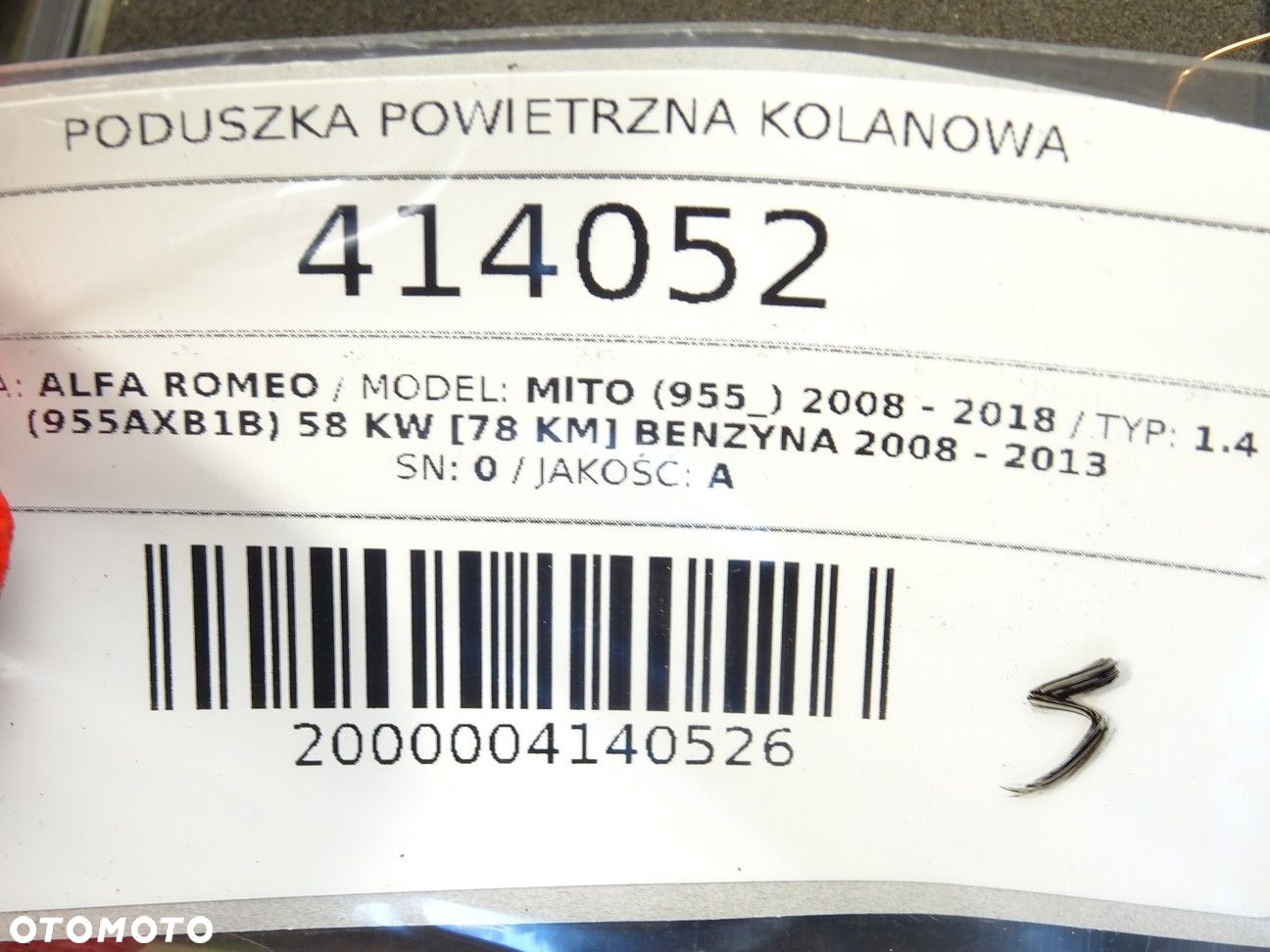 PODUSZKA POWIETRZNA KOLANOWA - 392.00 PLN - ALFA ROMEO MITO (955_) 2008 - 2018 1.4 (955AXB1B) 58 kW - 5
