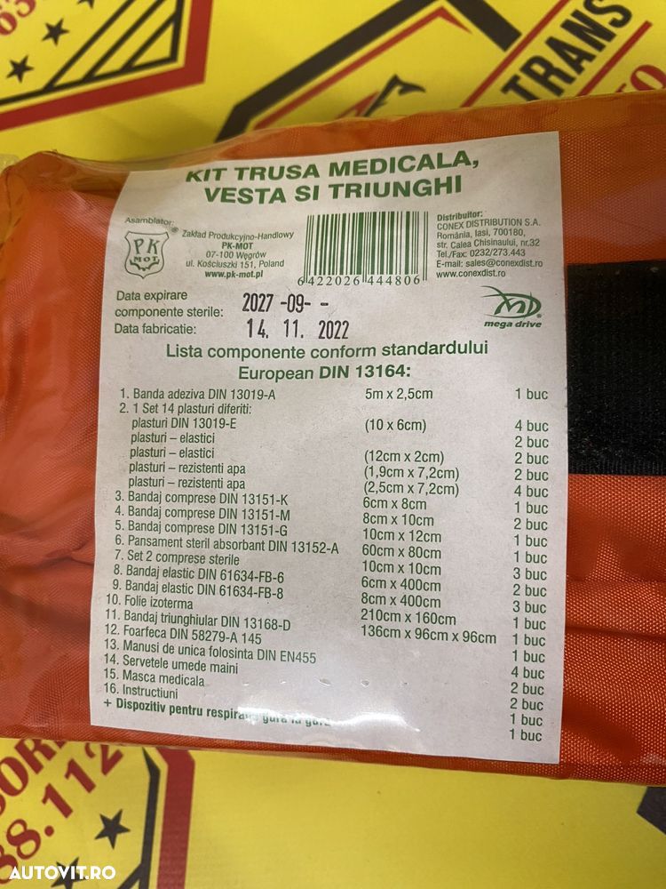 Kit trusa medicala de prim ajutor, triunghi-vesta reflectorizanta - 8