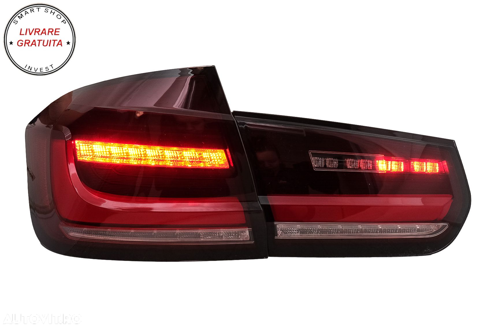 Stopuri LED BAR BMW Seria 3 F30 (2011-2019) Rosu Clar cu Semnal Dinamic Secvential- livrare gratuita - 3