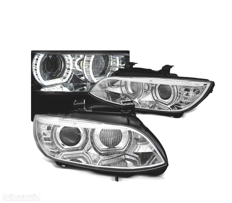 FARÓIS BMW E92 E93 06-10 ANGEL EYES LED 3D CHROME CROMADO - 1