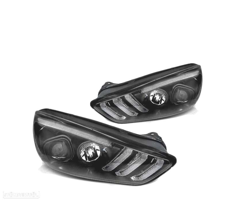 FARÓIS LED DRL DINÂMICO PARA FORD FOCUS MK3 15-18 BLACK PRETO - 1
