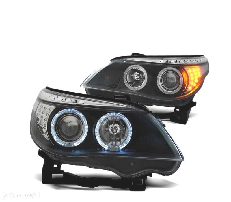 FARÓIS BMW E60 E61 03-07 LED ANGEL EYES BLACK PRETO - 2