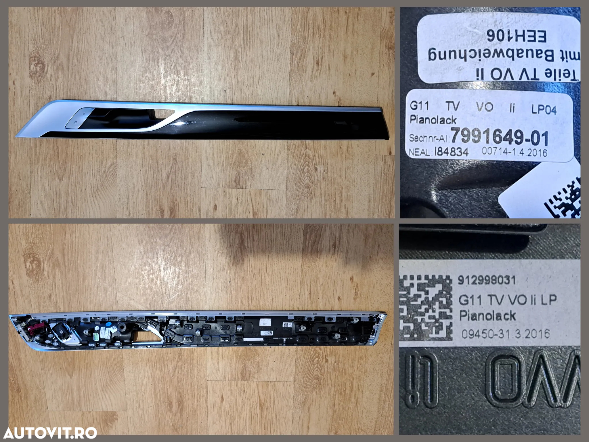 BMW Seria G Ornament plansa bord Trim usa stg dr fata Ornament gura ventilatie stg negru lucios cu chrome si lumini ambientale G11 + LCI G12 + LCI - 5
