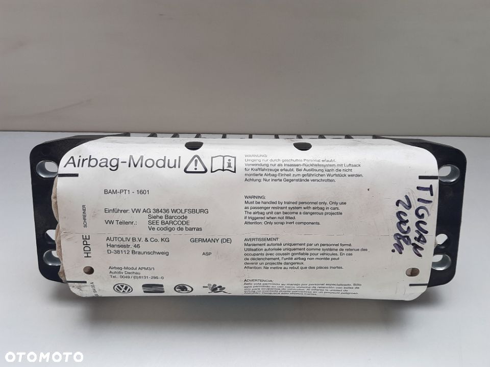 PODUSZKA POWIETRZNA PASAZERA VW TIGUAN 07-15 SLASK WYSYLKA VAT - 1