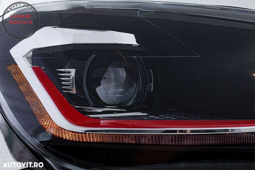 Faruri LED VW Golf 6 VI (2008-2013) Facelift G7.5 GTI Design Rosu Semnalizare Secv- livrare gratuita - 7
