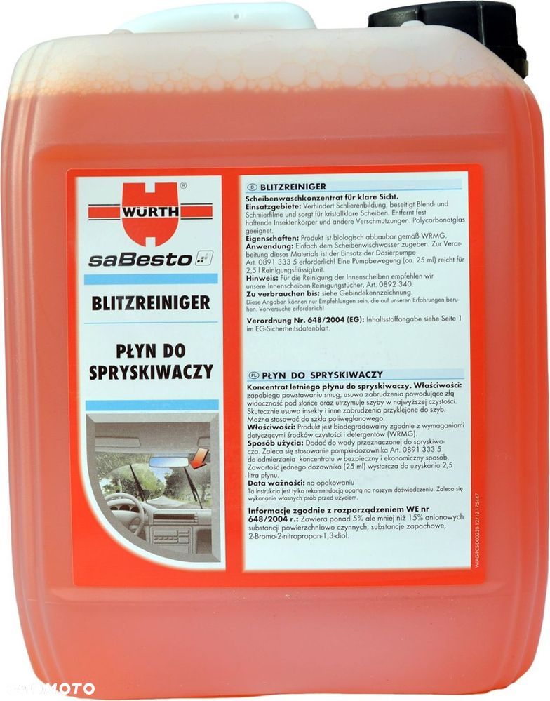 PŁYN DO SPRYSKIWACZY KONCENTRAT 5L WURTH SABESTO - 1
