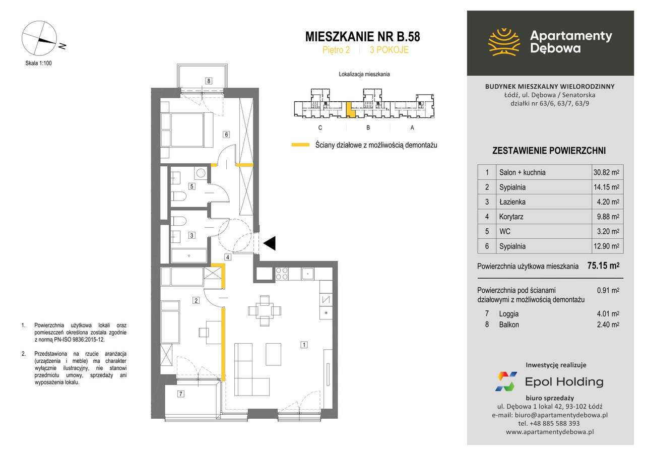 Mieszkanie trzypokojowe 75 metrów Górniak (Górna) Dębowa